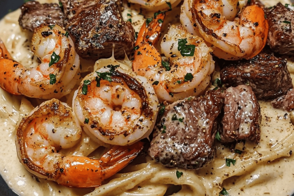 Cajun Shrimp and Steak Alfredo