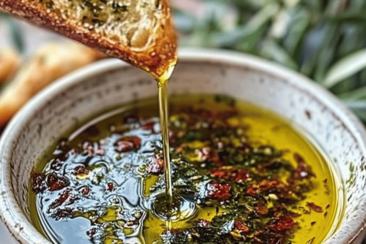 Mediterranean Olive Oil Dip with Fresh Herbs and Crusty Bread