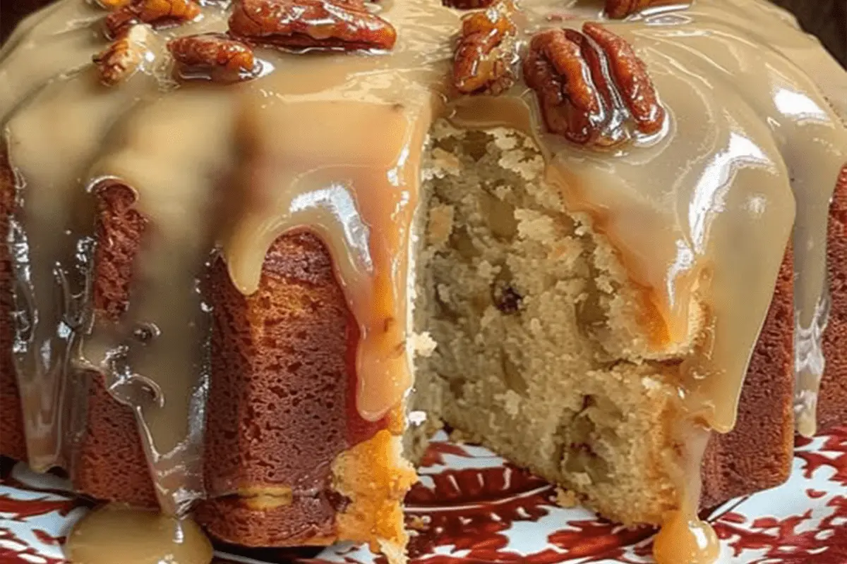 Caramel Brown Sugar Pound Cake with Caramelized Candied Pecans