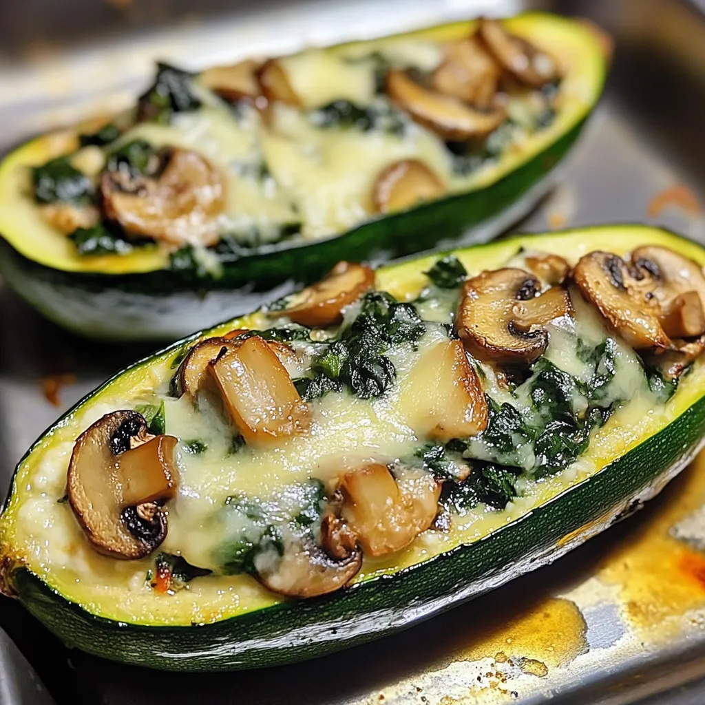 Spinach, Mushroom & Ricotta Stuffed Zucchini Boats