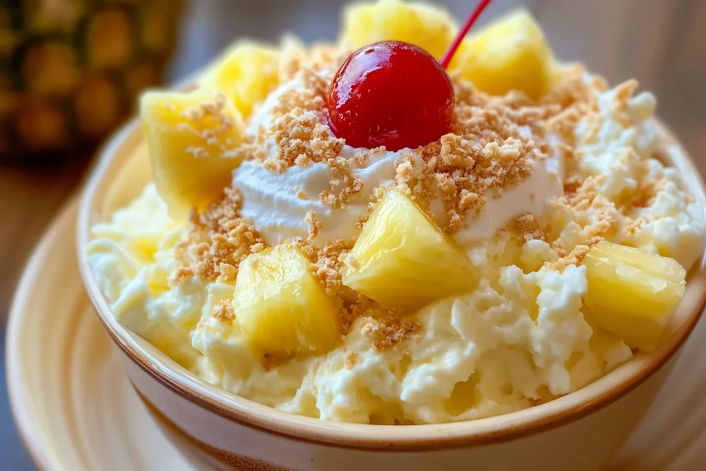 Indulge in the tropical delight of Hawaiian Pineapple Coconut Fluff! A creamy, refreshing dessert perfect for any occasion.