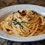 SPAGHETTI & SPINACH WITH SUN-DRIED TOMATO CREAM SAUCE