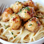 Garlic Butter Chicken Bites With Creamy Parmesan Pasta