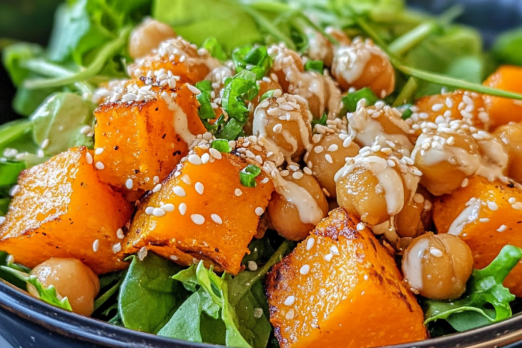 Easy Roasted Sweet Potato & Chickpea Bowl with Creamy Tahini Dressing