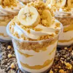 A bowl of Banana Cream Cheesecake Fluff with sliced bananas, vanilla wafers, and whipped topping, perfect for parties and potlucks.
