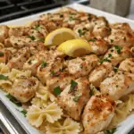 Savor Lemon Garlic Chicken Bites with Creamy Bowtie Pasta