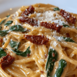 Spaghetti & Spinach with Sun-Dried Tomato Cream Sauce