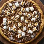 S’mores Dessert Pizza topped with melted chocolate, marshmallows, and graham cracker crumbs, perfect for campfire cravings in pizza form.