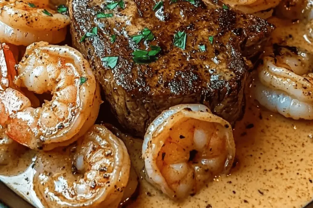Steak in Creamy Cajun Shrimp Sauce