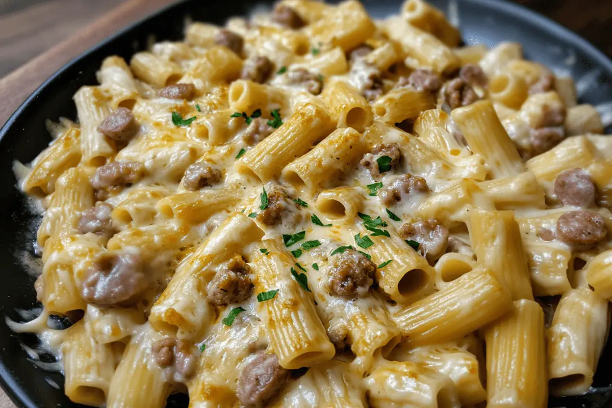 Garlic Sausage Alfredo Rigatoni – a rich, creamy, and flavorful dish that combines savory sausage with the luxurious, velvety smoothness of Alfredo sauce.