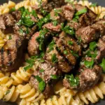 Steak Bites and Rotini in Garlic Parmesan Sauce | Flavorful & Creamy