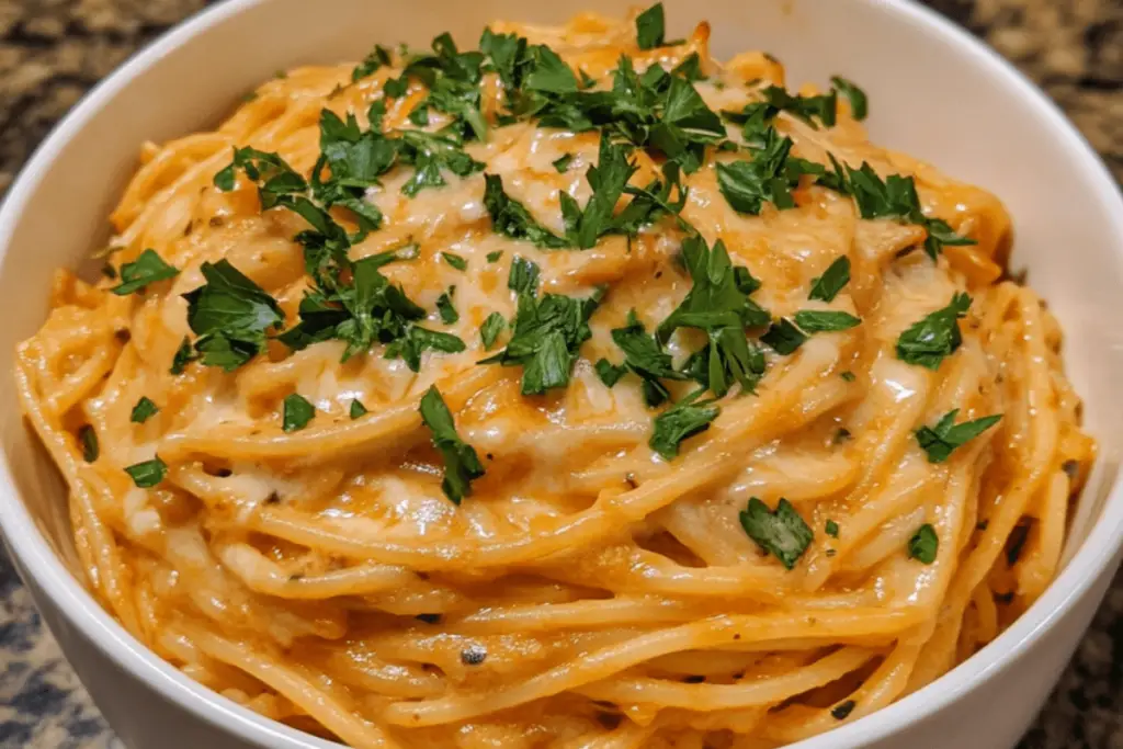 Cheesy Garlic Parmesan Spaghetti With Cream Cheese Cookefast Com Image Recipe 2 Min 1 1024x683
