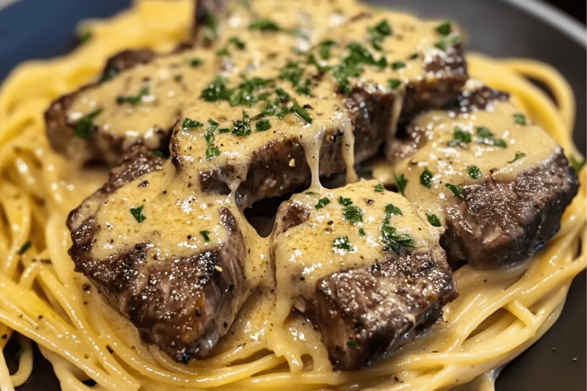 Creamy Parmesan Pasta with Garlic Steak Recipe | Rich, Flavorful & Satisfying