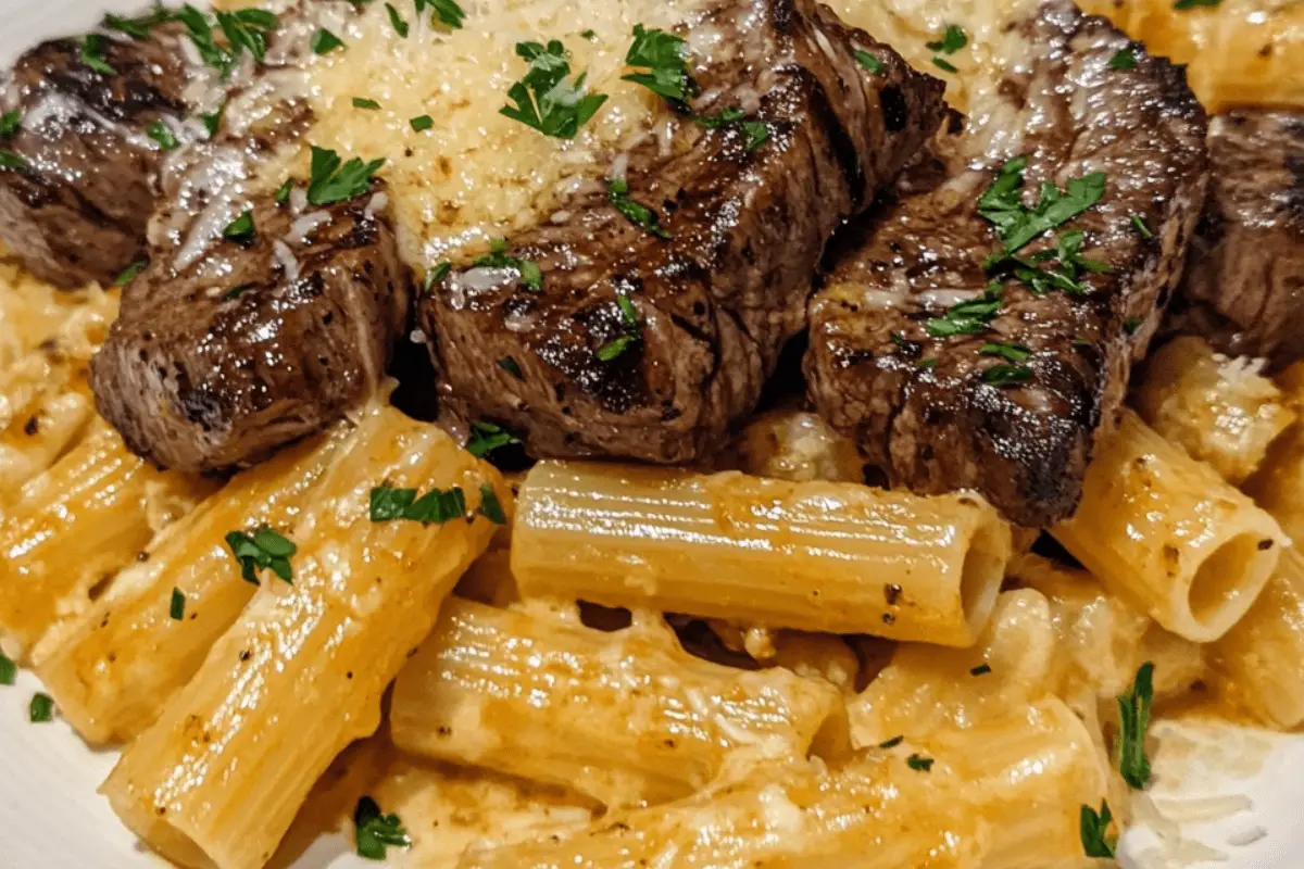Garlic Butter Steak with Creamy Parmesan Rigatoni | Savory & Decadent