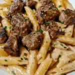 Steak Bites and Penne in Garlic Parmesan Velvety Sauce | Rich & Savory