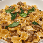 Lemon Basil Sausage Bowtie Pasta with Garlic Ricotta Sauce | Fresh & Creamy