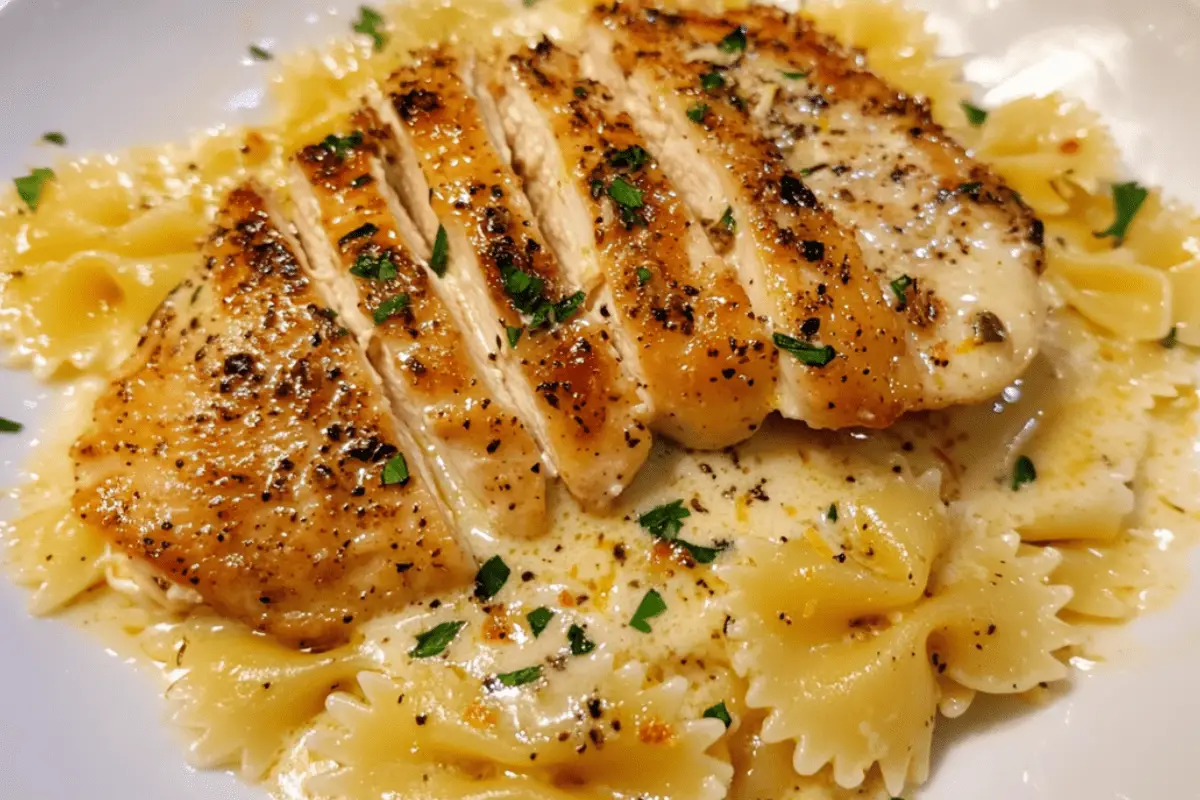 Lemon Garlic Chicken with Creamy Bowtie Pasta Recipe | Zesty & Creamy