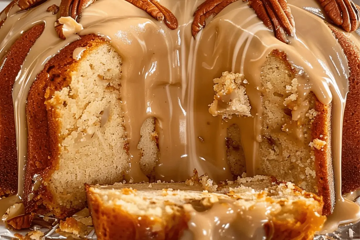 Panish butter nuts cake with vanilla and caramel glaze