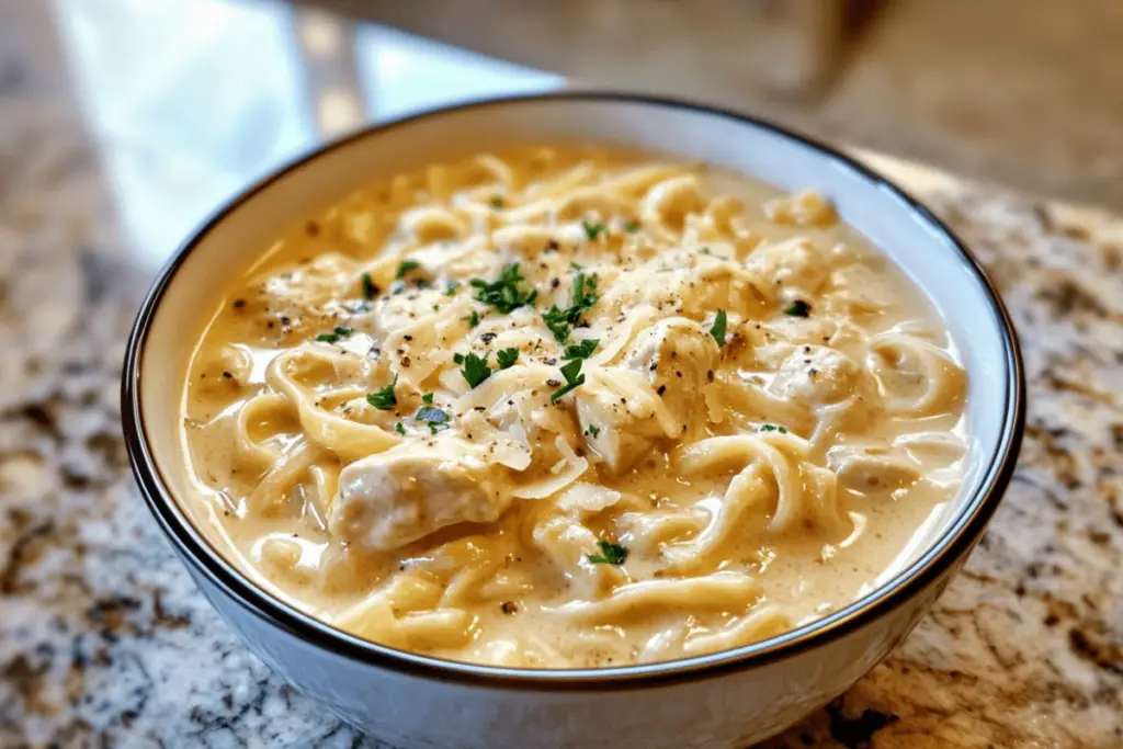 Creamy Garlic Chicken Alfredo Soup | Hearty & Comforting Soup Recipe