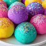 A batch of homemade glitter playdough in vibrant colors with sparkles