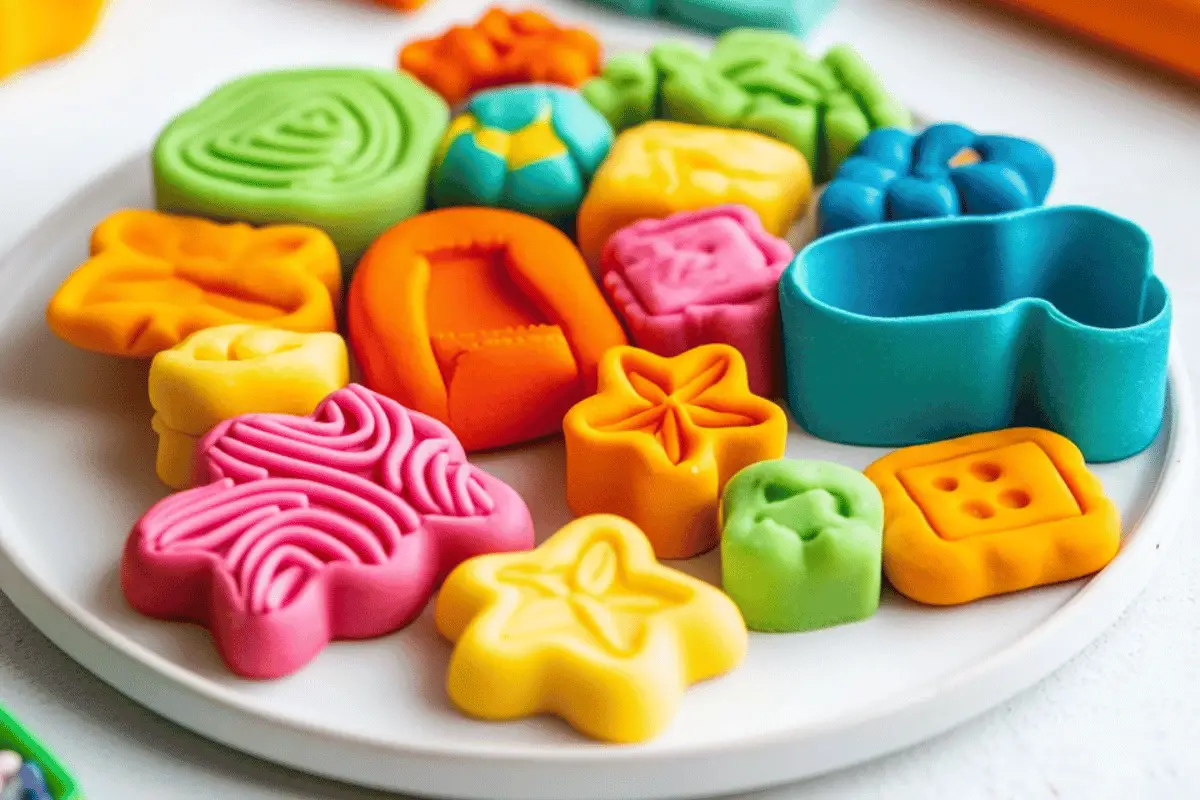 Colorful homemade modeling clay ready for crafting