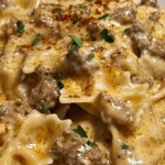 Creamy Parmesan Garlic Beef Bowtie Pasta