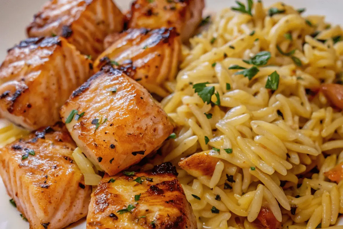 Salmon Bites with Lemon Butter Orzo