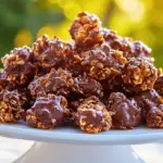 Tray of No-Bake Chocolate Cornflake Clusters with sprinkles and coconut, ready to serve.