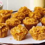 Golden Honey Joys in paper cases topped with sprinkles on a white tray