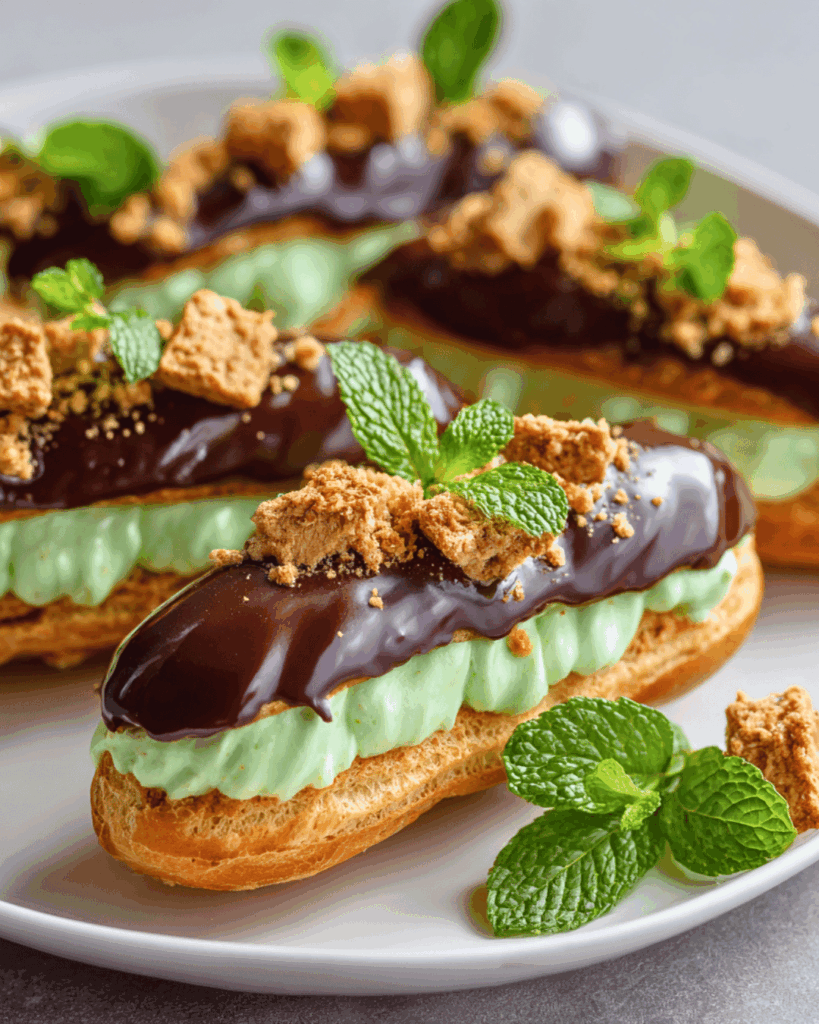 Peppermint Eclair Mint Slice Chocolate Éclair – Choux Pastry
