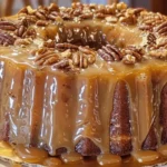 Butter Pecan Upside Down Pound Cake with Praline Glaze