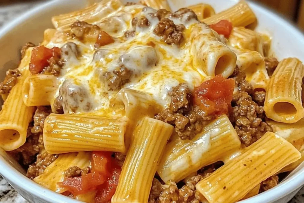 Creamy Velveeta Beef & Rigatoni Pasta