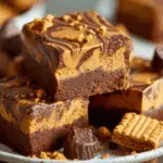Slices of No-Bake Biscoff Brownie Bars on a serving plate