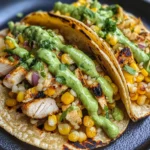 Crispy Chicken Street Corn Tacos with Avocado Drizzle