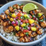 Sticky Honey Garlic Chicken Bowls with Pineapple Salsa & Cilantro Rice