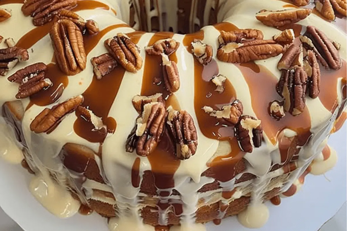 Cinnamon Roll Cream Cheese Caramel Pecan Pound Cake